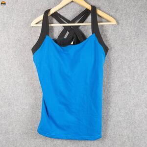 Lucy Racerback Tank Top Blue Black Cross-Back Activewear Yoga gymcore Women's XL